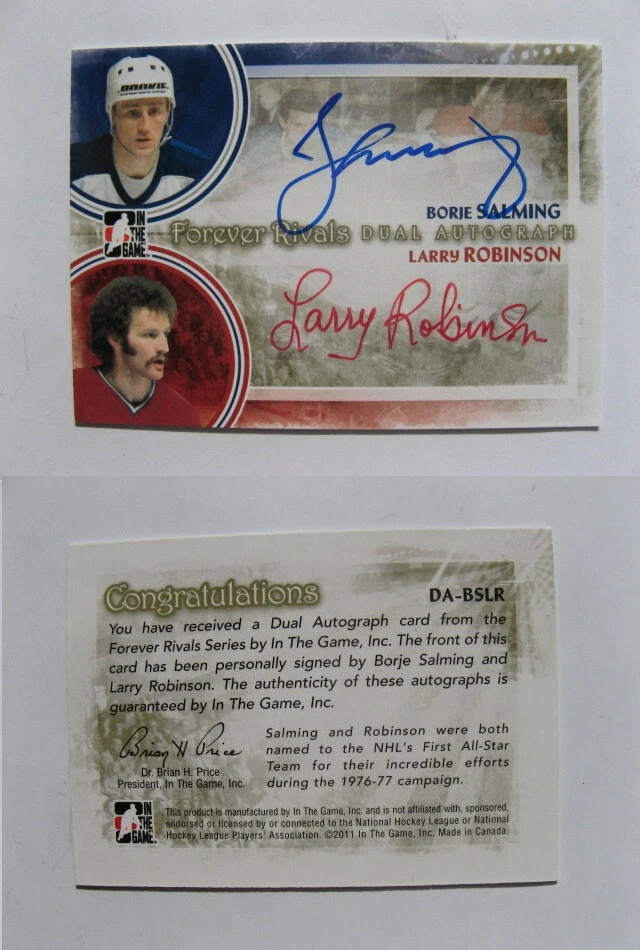 2012-13 In the Game Forever Rivals Series Dual Autographs Salming Robinson auto - Image 1 of 1