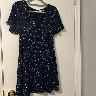 BB Dakota A-line mini dress polka dot blue Zip Up Short Sleeve V Neckline  - Image 1 of 3