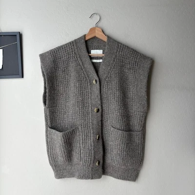 Lauren Manoogian Waffle Knit Alpaca Sleeveless Cardigan Sweater Vest Gray Size 1 - Image 1 of 4