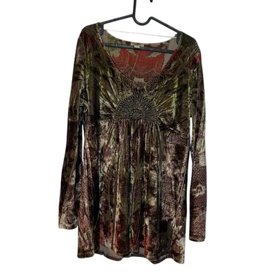 Blusa One World Feminina Veludo Floresta Fada Grunge Boho Flowy Detalhe Frisado G - Imagem 1 de 4