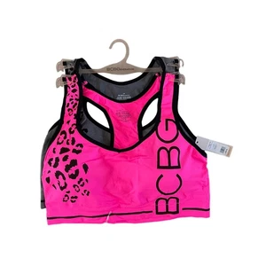 BCBG Women's Sports Bra Set 2 Set Gray/Pink Leopard Print Racerback 3X - Picture 1 of 5