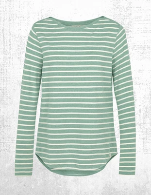 Women’s Fat Face Breton Top Cotton Long Sleeve Green Stripe Crew Neck Jersey - Image 1 of 4