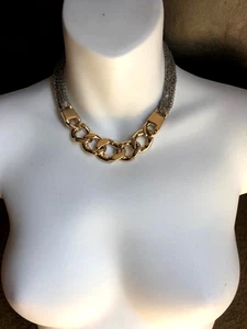 Express Choker Necklace Silver and Gold Tone with Crystals and multi chains - Picture 1 of 4