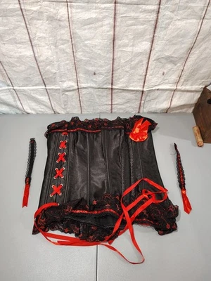 Corsé de encaje negro y rojo para mujer talla XL sexy romance gótico alternativo... Foto 1 de 4