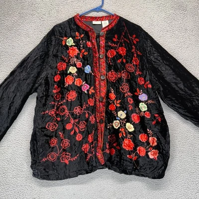 Chaqueta de terciopelo bordada asiática negra manga larga ciervo blanca para mujer talla XL Foto 1 de 4