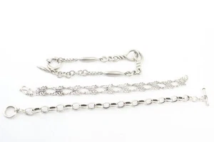 Sterling Silver Bracelets Diamond Butterfly Panel T-Bar C Clasp Twist x 3 (39g) - Picture 1 of 6