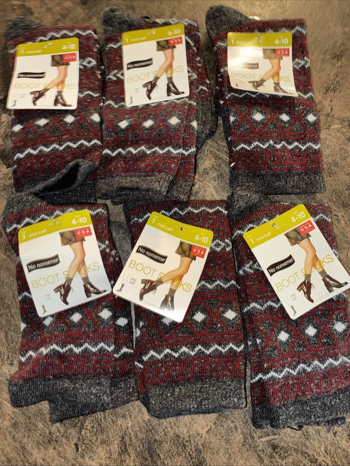 6 pares de calcetines de bota sin tonterías con patrón de diamantes de media pantorrilla talla 4-10 gris/rojo Foto 1 de 4