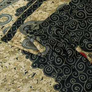 Sanskriti Vintage Sarees Black & Cream Moss Crepe Paisley Print Sari 5+Yd Fabric - Picture 1 of 12