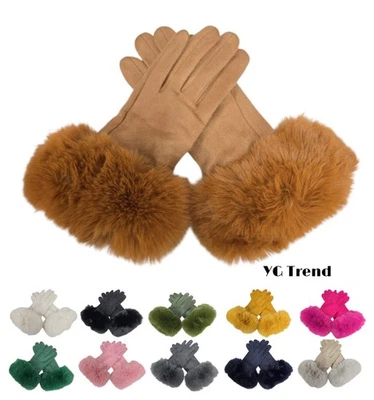 Women Winter Warm Gloves Ladies Suede Soft Faux Fur Fleece Lined Thermal Gloves - Image 1 of 4