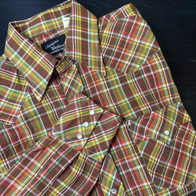 Vintage 70 Champion Westerns Permanent Press Plaid Pearl Snap Button Shirt L - Image 1 of 4