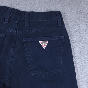 Vintage Guess Jeans Women's 29 (Fits 26x31) Navy Triangle Denim Mom Made In USA - Picture 1 of 11