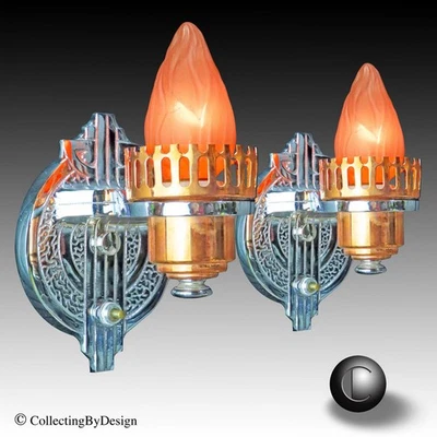 PAR Apliques Deco Vintage Cromo y Cobre Máquina Edad c.1934 Foto 1 de 4