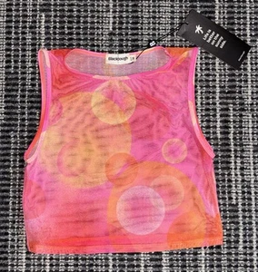 Blackbough Y2K Pink And Orange Sheer Circle Pattern Swim Top Cover Medium, NEW - Picture 1 of 8