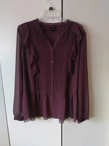 WHO WHAT WEAR   Whimsigoth  Dark  Fairy Romantic Sheer Ruffle Top  XXL Burgundy - Picture 1 of 12