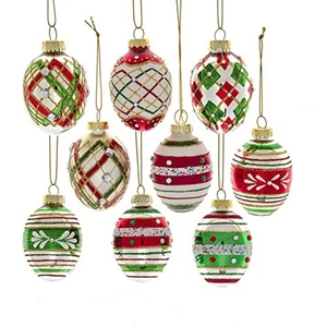 45MM Glass Red and Green Decorated Eggs, 9 Piece Set - Picture 1 of 5