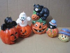 Halloween candles Lot Vintage Cat Pumpkin Bat Ghost Scarecrow - Picture 1 of 12