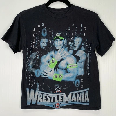 WWE Shirt Boy Large Youth Wrestle Mania Spell Out Jon Sena Binary Code Core Go - Image 1 of 4