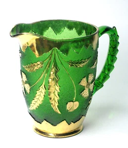 EAPG antique DELAWARE green WATER PITCHER antique U.S. GLASS 15065 1899 w gold - Picture 1 of 5