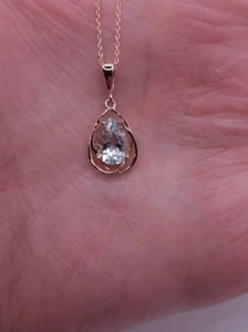 14Kt Gold 2 Ct Natural Aquamarine Pear Teardrop Design Pendant Necklace - Picture 1 of 4
