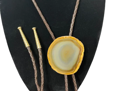 Corbata bolo de ágata de piedra natural brasileña vintage losa pulida vaquero occidental Foto 1 de 4