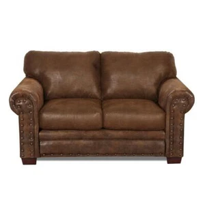 American Furniture Classics Loveseat 67 in Microfiber with Nailhead Trim Brown - Picture 1 of 7