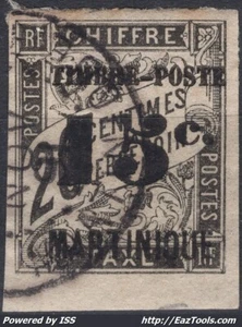 MARTINIQUE TYPE TIMBRE TAXE 15c SUR 20c NOIR N° 21 AVEC OBLITERATION - Picture 1 of 2