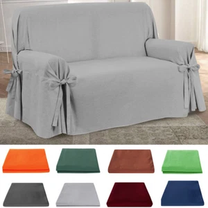 Copridivano Con Fiocco 1 2 3 4 Posti Cotone Tinta Unita Salva Divano Colori - Imagen 1 de 16