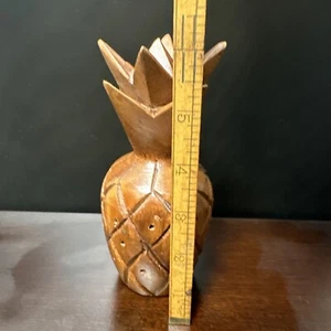 6" Monkey pod Carved Wooden Pineapple From Kona Hawaii - Picture 1 of 5