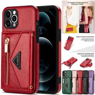 Luxury Leather Card Holder Cover Case For 16 15 14 13 12 11 Pro Max XR 7 8 SE - Image 1 of 4