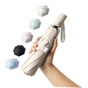 Small UV Protection Travel Umbrella Compact for Rain and Sun UPF 50+ Beige - Picture 1 of 7