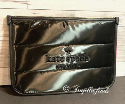 Kate Spade Ella Puffy Fabric Wristlet Pouch Black K9598 New - Image 1 of 4