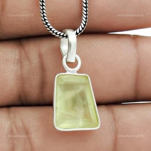 Natural Prehnite Solid Sterling Silver Wife Handmade Bezel Boho Pendant Jewelry - Photo 1/8