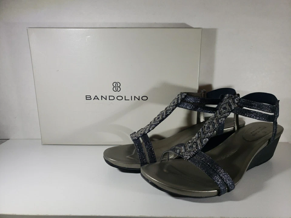 Zapatos Bandolino Sandalia Mujer 10M Cuentas Azul Adornado Deslizable 2" Tacón Cuña Foto 1 de 4