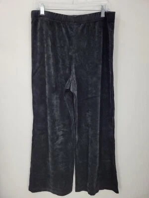 Quacker Factory Pants Womens Medium Black Velvet Wide Leg Flowy Stretch Party - Image 1 of 4