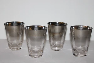 Vintage MCM Double Shot Whiskey Glasses Vitreon Queen’s Lusterware Silver Ombre - Picture 1 of 18