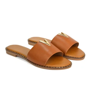 Womens Flat Sandal Ladies Gold Buckle Slip On Casual Summer Slider Size 3-8 - Picture 1 of 34