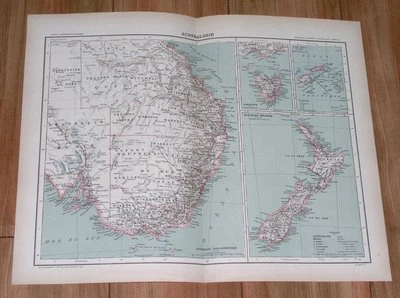 MAPA ANTIGUO ORIGINAL 1907 SURESTE DE AUSTRALIA / NUEVA ZELANDA Foto 1 de 3