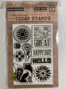 Estampillas Hero Arts Pequeñas Cosas Nuevas 9 Piezas. Fox Flower Hello Sentiment - Imagen 1 de 2