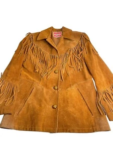 Vintage 80er Jahre braune Wildleder Leder Fransen Damen Jacke Ms Pioneer Gr. 14 - Bild 1 von 11