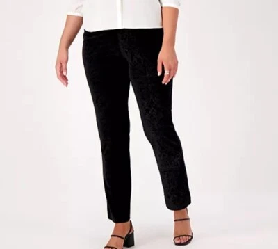 Pantalones Isaac Mizrahi Petite Terciopelo Pierna Recta Negros 2XP A551013 Foto 1 de 3