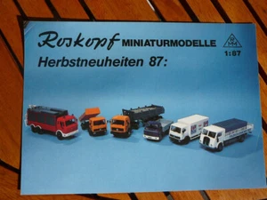 ROSKOPF Prospekt Automobile Blatt Herbstneuheiten Miniaturmodelle 1987 1:87 H0 - Bild 1 von 2