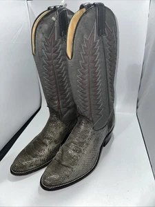 Stivali da cowboy vintage western in pelle di serpente grigio - USA - taglia 8D - Foto 1 di 10