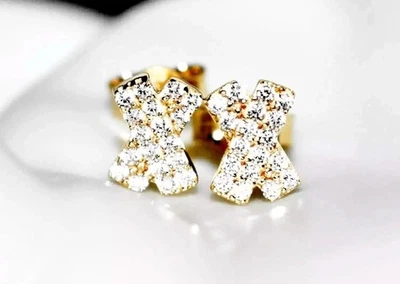Pendientes de oro de 9 quilates Citerna tachuelas de beso de 9 quilates con diamantes simulados oro macizo de 9 quilates Foto 1 de 4