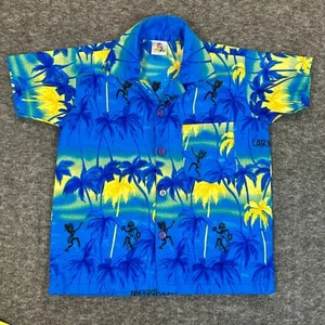 Rima Shirt Boys Small Blue Yellow Hawaiian Palm Coastal Caribbean Vacation - Picture 1 of 6