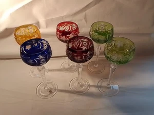 6  Weingläser Bleikristall, Kristallglas handgeschliffen  überfangglas , Bunt  - Bild 1 von 10