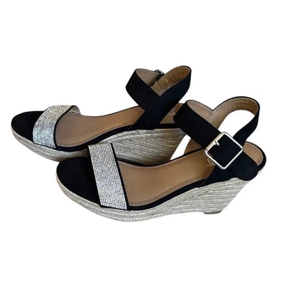Sandalias para mujer Brash negras y plateadas - talla 8 Foto 1 de 2