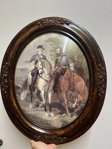 Framed Vtg Print "The Last Meeting" Robert E Lee, Stonewall Jackson 25x21 Bubble - Picture 1 of 8
