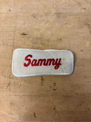 Vtg 70s SAMMY Sew On Embroidered Clothing Jacket Uniform Name Patch RED & WHITE - Image 1 of 3