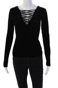 Bailey 44 Womens Velvet Lace Up Long Sleeve Pullover Blouse Top Black Size XS - Picture 1 of 13