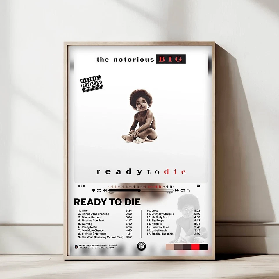Biggie Smalls Ready to Die Poster 11x17 12x18 16x24 Hip-Hop Tracklist Print - Image 1 of 4